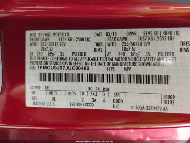 2018 FORD ESCAPE 1FMCU9J97JUC00480 Photo 8