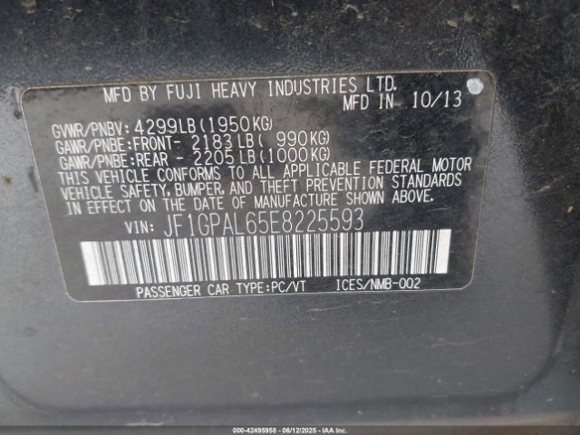 JF1GPAL65E8225593 Subaru 2014