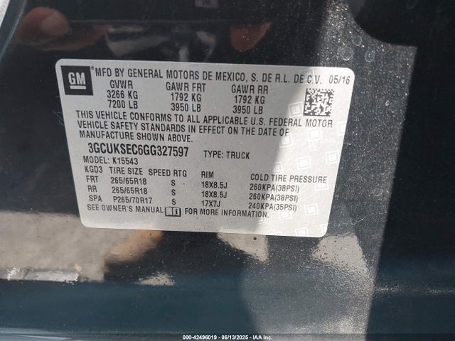3GCUKSEC6GG327597 Chevrolet l83 - sidi, vvt, afm, e85 max, aluminum