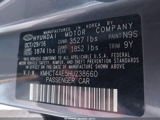 KMHCT4AE5HU238660 Hyundai 2017