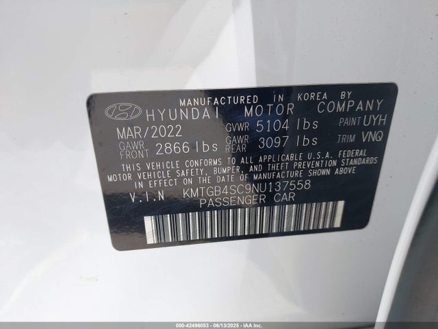 Genesis t-gdi theta iii 2022 KMTGB4SC9NU137558 Image 9