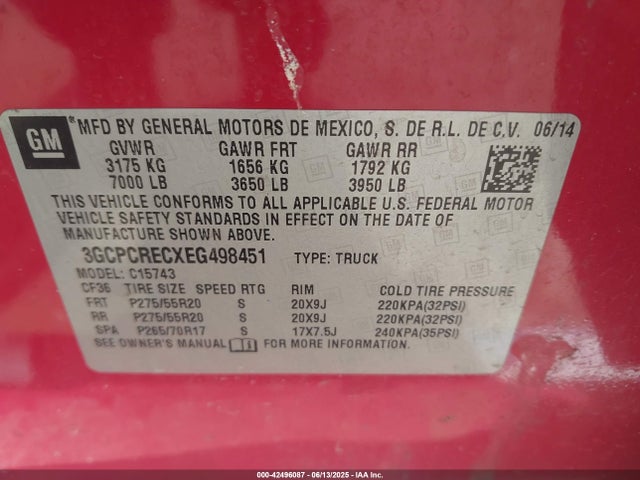 3GCPCRECXEG498451 Chevrolet l83 - vvt, afm (active fuel management), aluminum