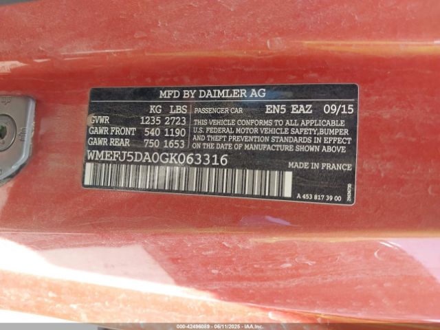 WMEFJ5DA0GK063316 Smart Fortwo Passion/prime/proxy/pure