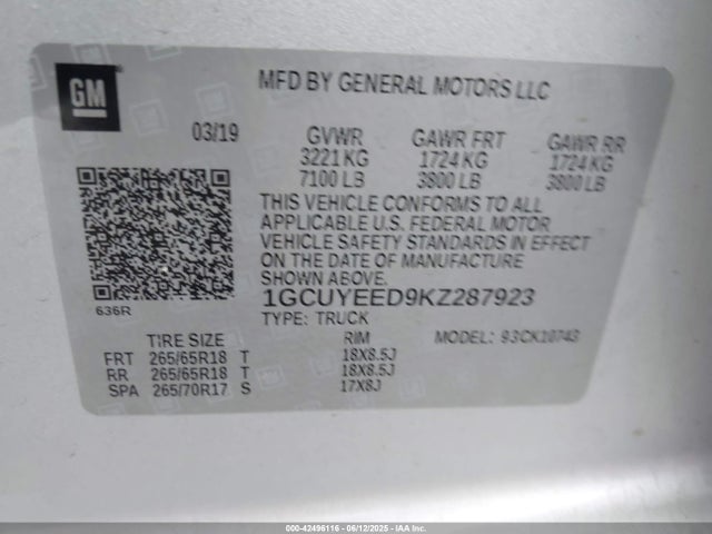 1GCUYEED9KZ287923 Chevrolet l84 - di, dfm, alum, gen 5, var 2