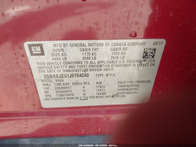 2018 CHEVROLET EQUINOX 2GNAXJEV1J6104040 Photo 8