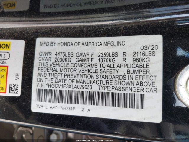 2020 HONDA ACCORD 1HGCV1F3XLA079053 Photo 8