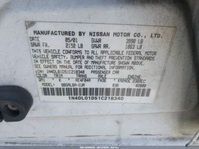 2001 NISSAN ALTIMA 1N4DL01D51C218340 Photo 8