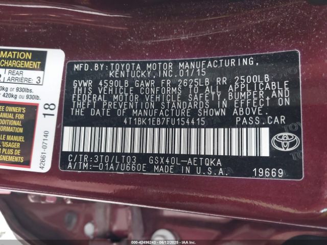 4T1BK1EB7FU154415 Toyota 2gr-fe