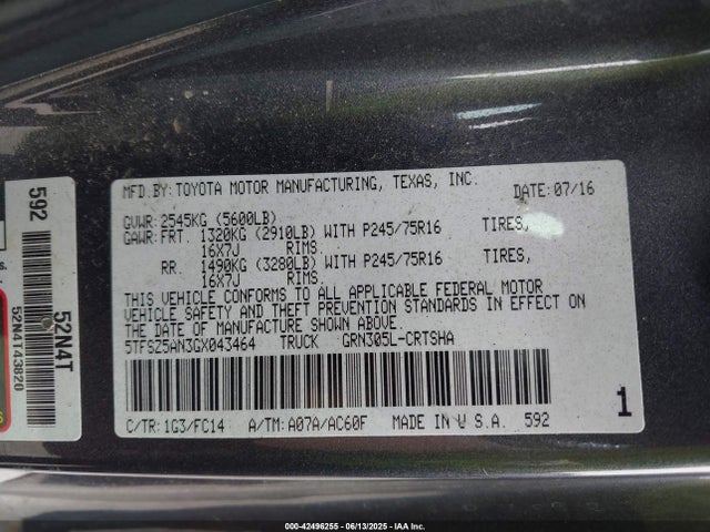 5TFSZ5AN3GX043464 Toyota 2gr-fks