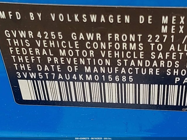 3VW5T7AU4KM015685 Volkswagen 2019