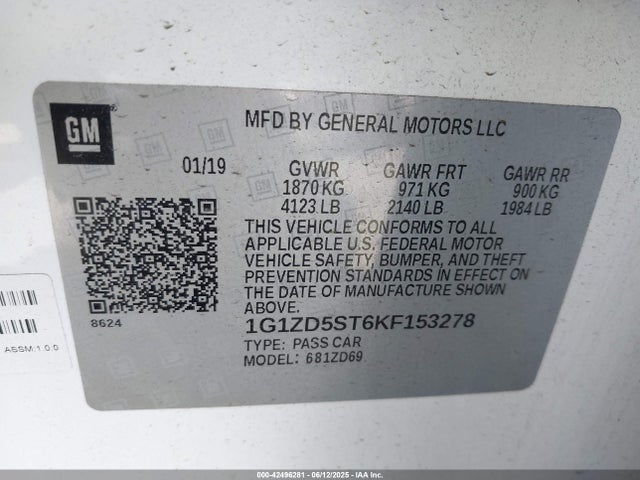 1G1ZD5ST6KF153278 Chevrolet lfv - direct injection, variable valve timing, gen 1