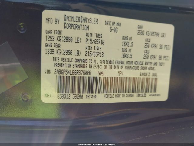 2006 CHRYSLER TOWN & COUNTRY 2A8GP54L66R876008 Photo 8