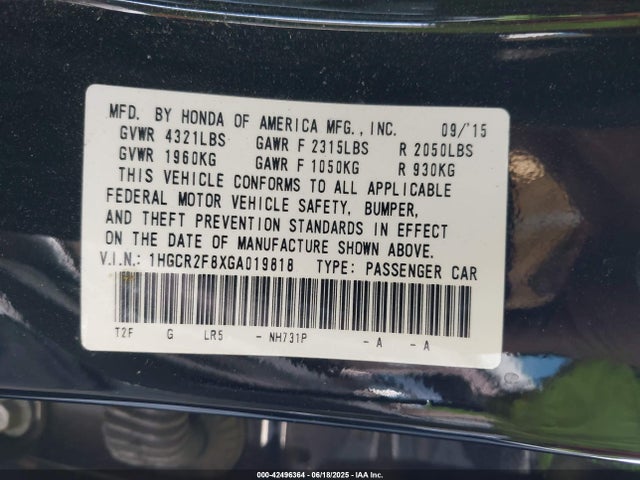 1HGCR2F8XGA019818 Honda k24w1
