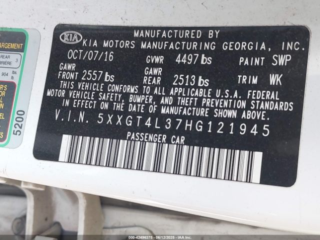 5XXGT4L37HG121945 KIA g 2.4 dohc gdi