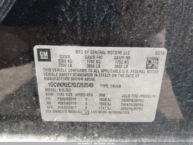 1GCVKREC7GZ252549 Chevrolet l83 - sidi, vvt, afm, e85 max, aluminum