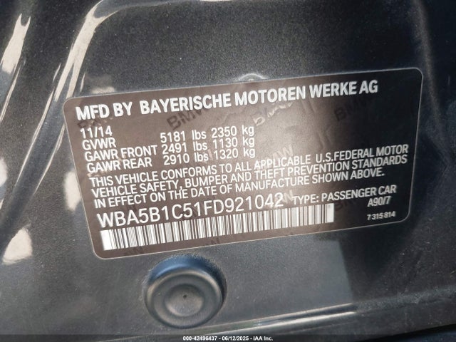BMW 535i 2015 WBA5B1C51FD921042 Image 9