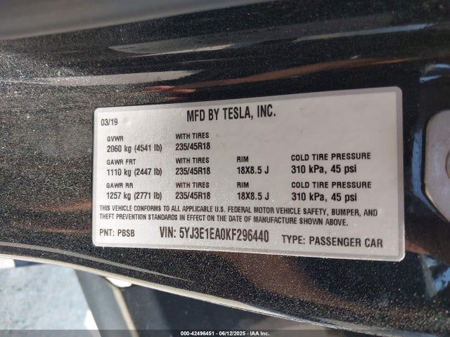 2019 TESLA MODEL 3 5YJ3E1EA0KF296440 Photo 8