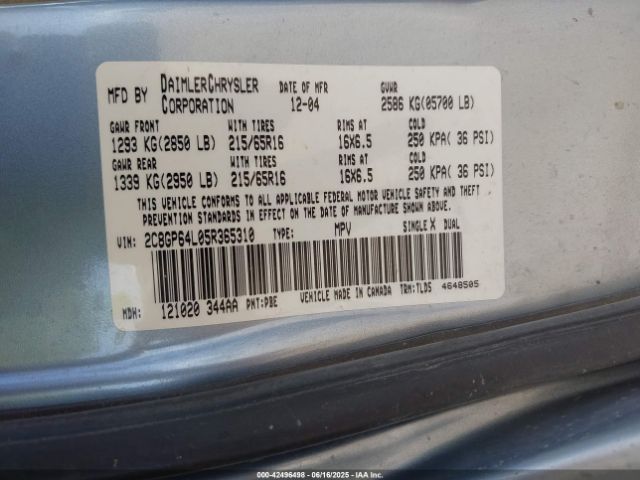 2005 CHRYSLER TOWN & COUNTRY 2C8GP64L05R365310 Photo 8