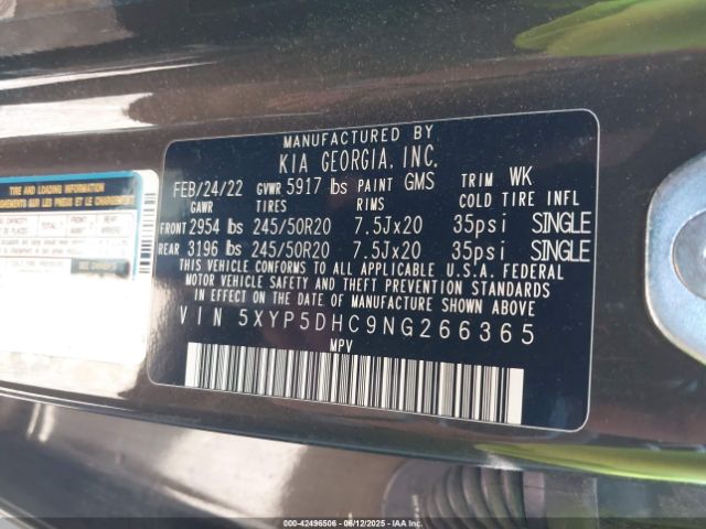 5XYP5DHC9NG266365 KIA gdi lambda-ii