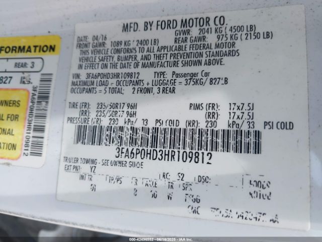 2017 FORD FUSION 3FA6P0HD3HR109812 Photo 8