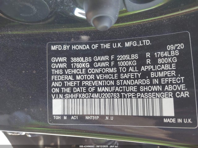 SHHFK8G74MU200763 Honda k20c1
