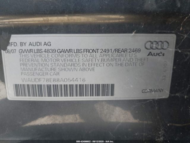 2008 AUDI A4 WAUDF78E88A054416 Photo 8