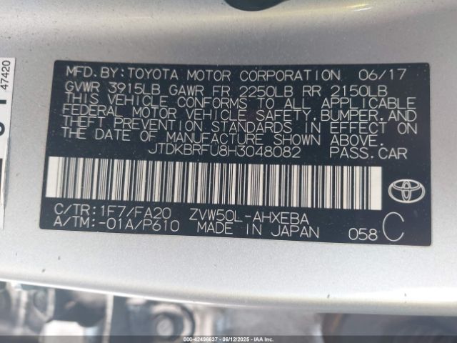 JTDKBRFU8H3048082 Toyota 2zr-fxe,1nm