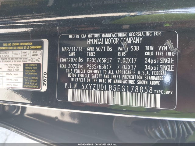 5XYZUDLB5EG178858 Hyundai gdi theta