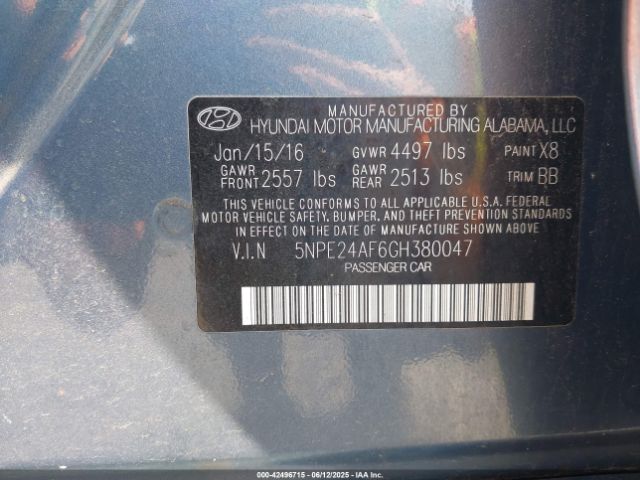 2016 HYUNDAI SONATA 5NPE24AF6GH380047 Photo 8