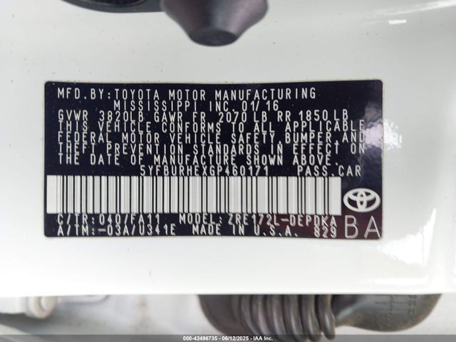 Toyota 2zr-fe 2016 5YFBURHEXGP460171 Image 9