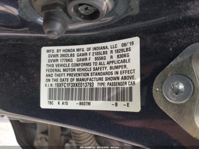 2019 HONDA CIVIC 19XFC1F3XKE013793 Photo 8