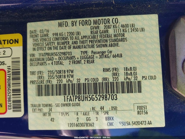 1FATP8UH5G5298703 Ford 2016