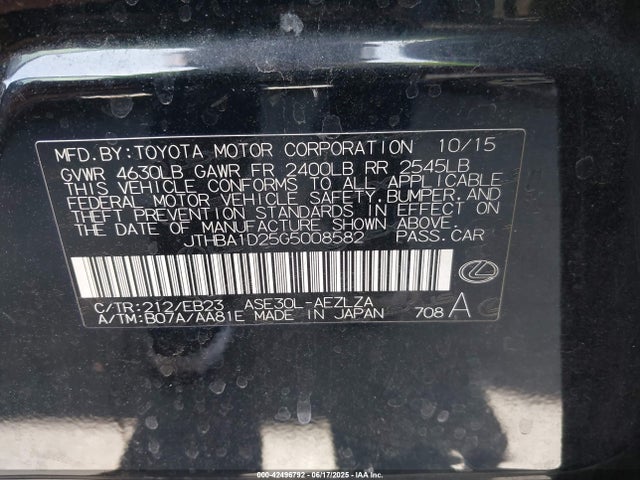 JTHBA1D25G5008582 Lexus 8ar-fts