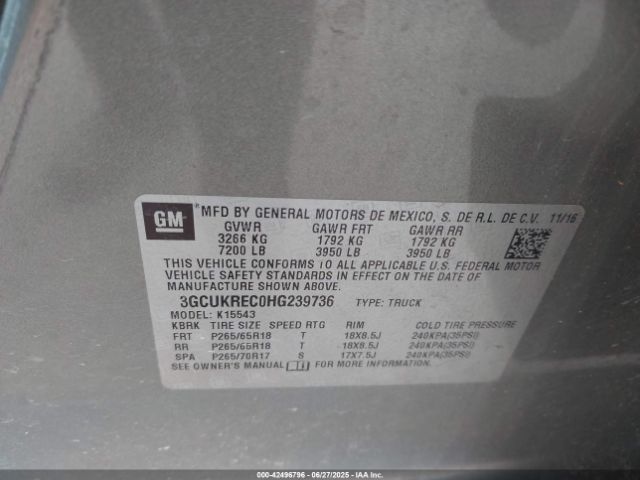 2017 CHEVROLET SILVERADO 1500 3GCUKREC0HG239736 Photo 8