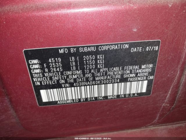 4S3BNAB60K3002334 Subaru u5