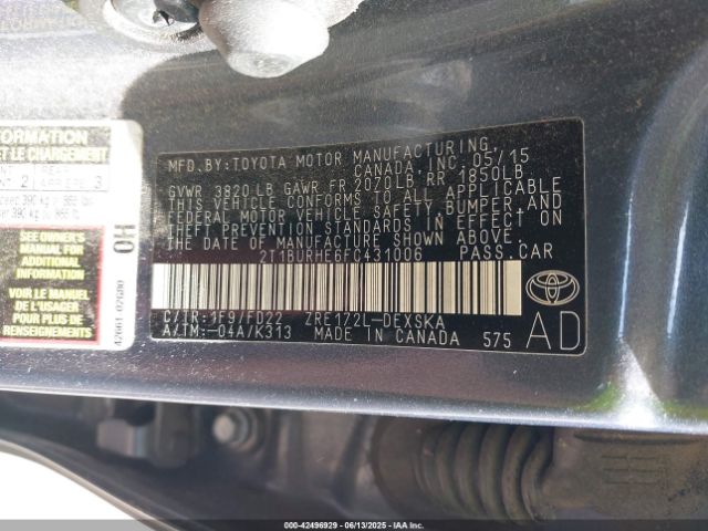2015 TOYOTA COROLLA 2T1BURHE6FC431006 Photo 8