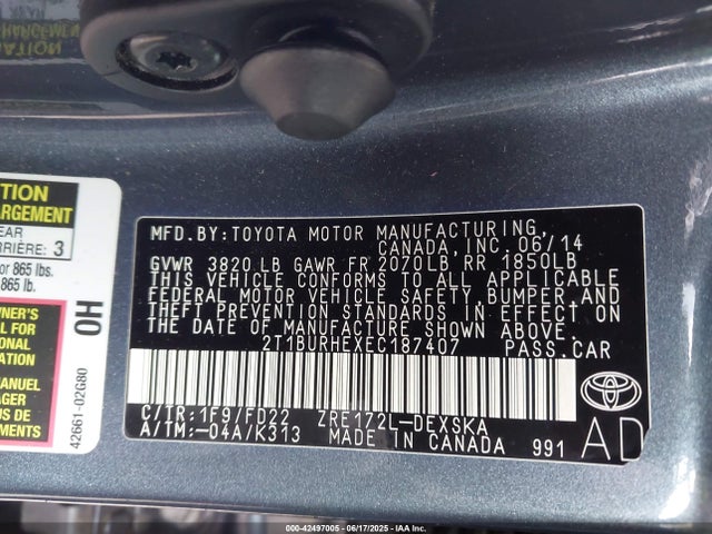 Toyota 2zr-fe 2014 2T1BURHEXEC187407 Image 9