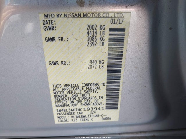 Nissan Altima 2017 1N4BL3AP7HC193941 Image 9