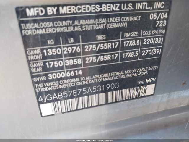 2005 MERCEDES-BENZ ML 350 4JGAB57E75A531903 Photo 8