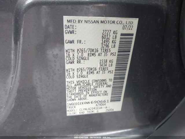 Nissan Frontier 2022 1N6ED1EK4NN690661 Image 9