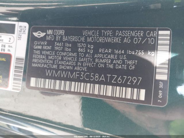 2010 MINI COOPER WMWMF3C58ATZ67297 Photo 8
