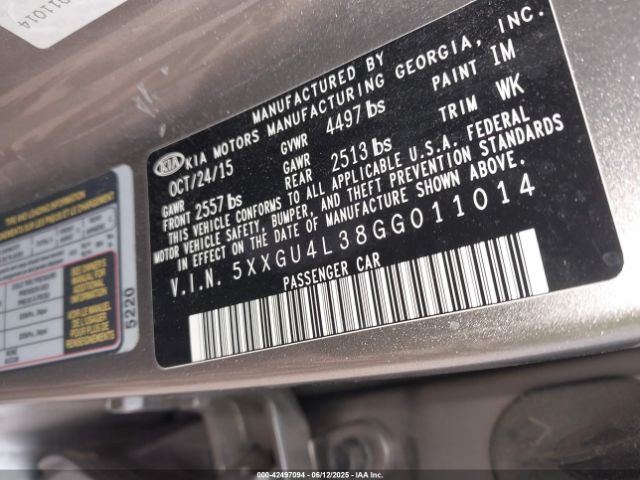 2016 KIA OPTIMA 5XXGU4L38GG011014 Photo 8
