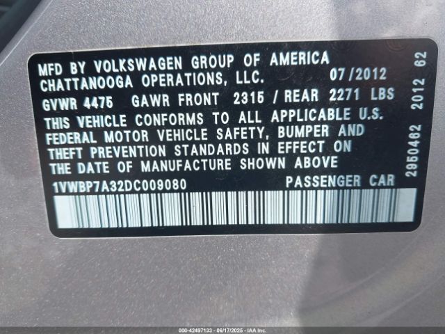 2013 VOLKSWAGEN PASSAT 1VWBP7A32DC009080 Photo 8