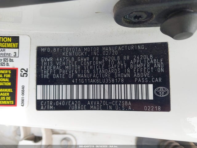 4T1G11AK6LU358178 Toyota a25a-fks