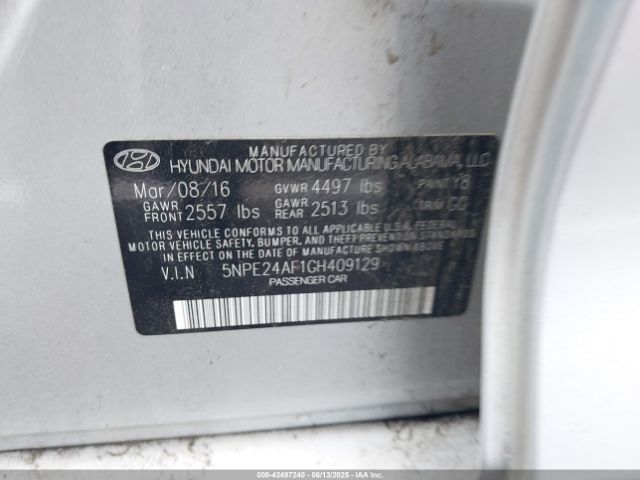 5NPE24AF1GH409129 Hyundai dohc gdi theta-ii