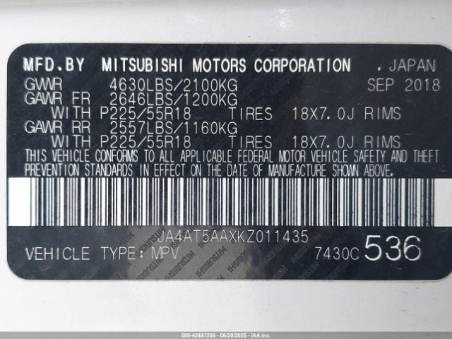 2019 MITSUBISHI ECLIPSE CROSS JA4AT5AAXKZ011435 Photo 8