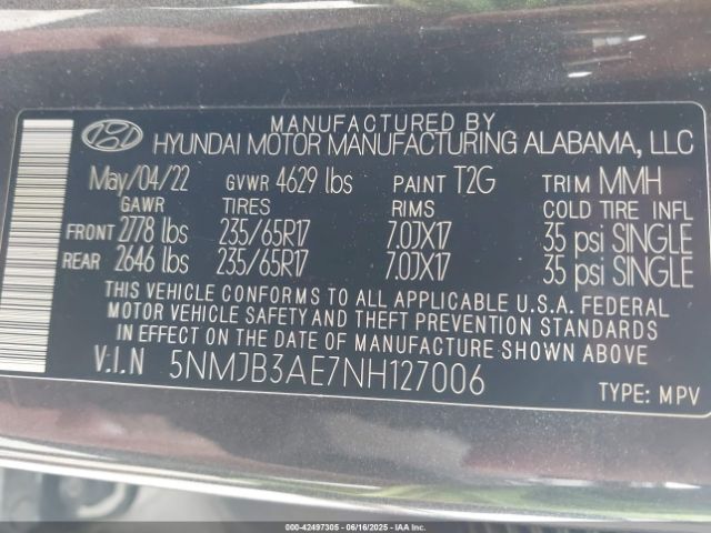 2022 HYUNDAI TUCSON 5NMJB3AE7NH127006 Photo 8