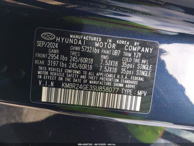 KM8R24GE3SU858077 Hyundai Palisade Sel