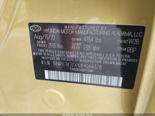 2021 HYUNDAI SONATA 5NPEJ4J2XMH066378 Photo 8