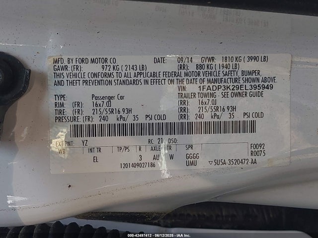 Ford FOCUS SE 2014 1FADP3K29EL395949 Image 9